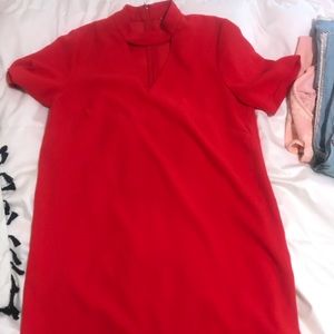 Red dress with high neck and cut out